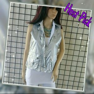 SALE! NWT LRL Silver/White Reversible Vest Jacket
